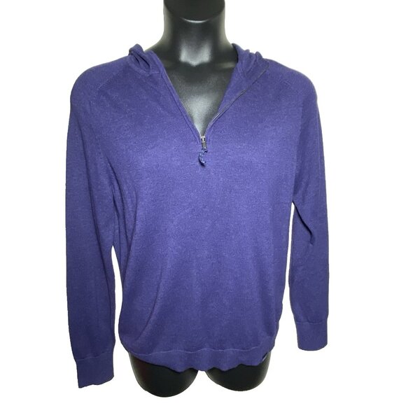 Mens Patagonia Pullover Hooded Sweater Size Med Purple Cotton Poly Blend 3/4 Zip - Picture 1 of 11